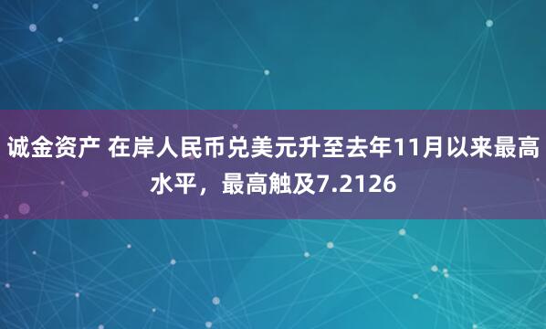 诚金资产 在岸人民币兑美元升至去年11月以来最高水平，最高触及7.2126